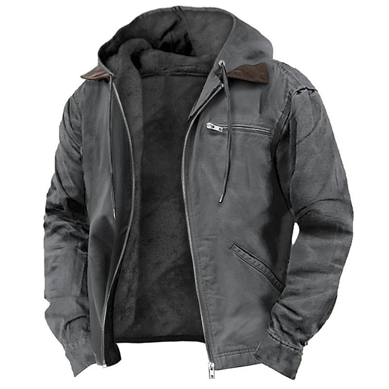 Men's Winter Hooded Fleece Jacket - Warm Zip-Up Casual Outwear