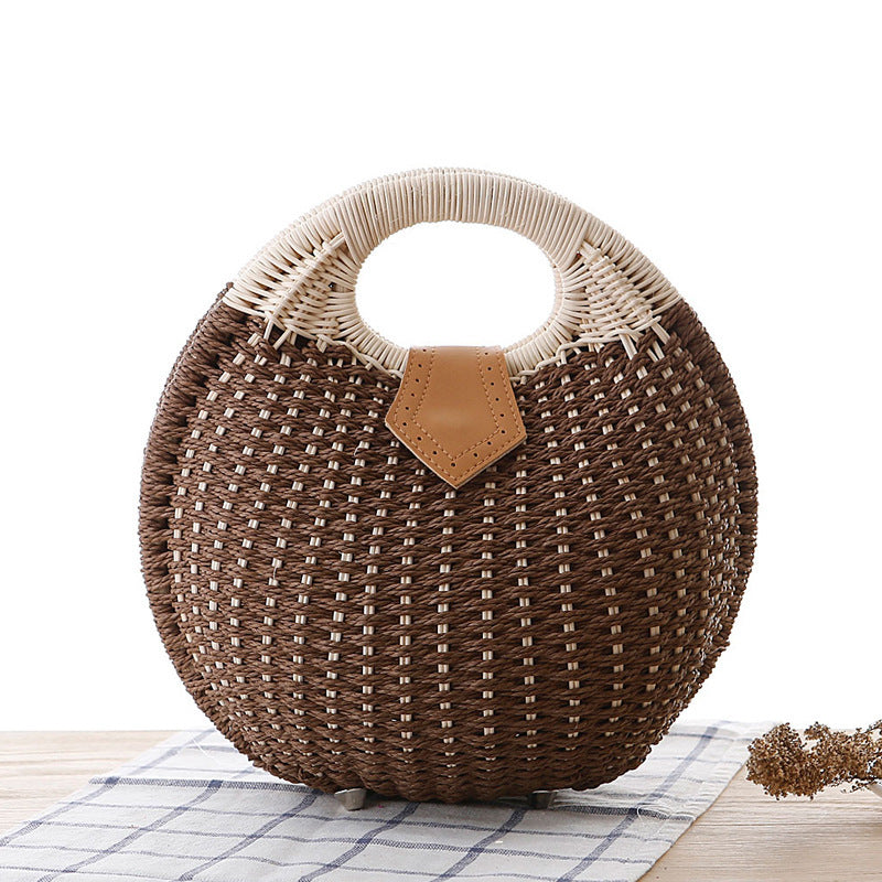 Round Rattan Handbag – Elegant Woven Straw Bag for Women Rattan handbag | Ectron Online