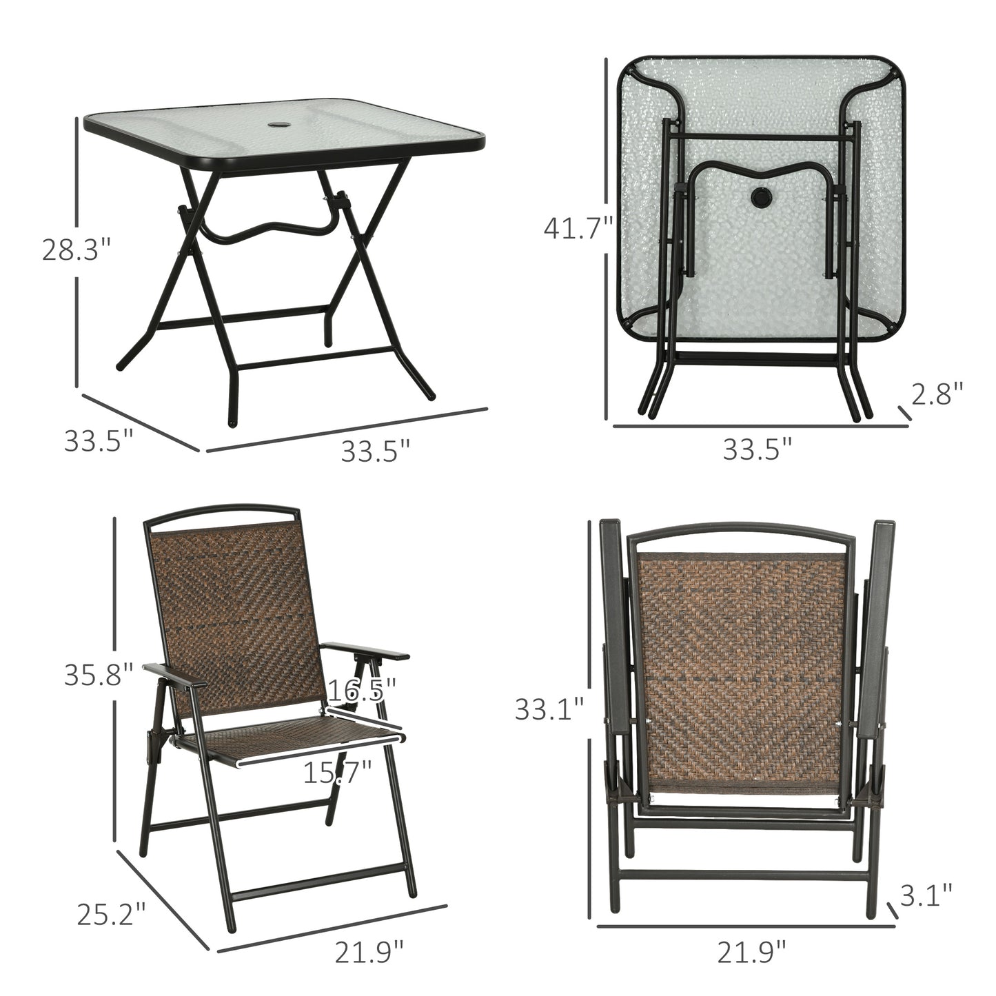 5-Piece Foldable Wicker Patio Dining Set with Umbrella Hole