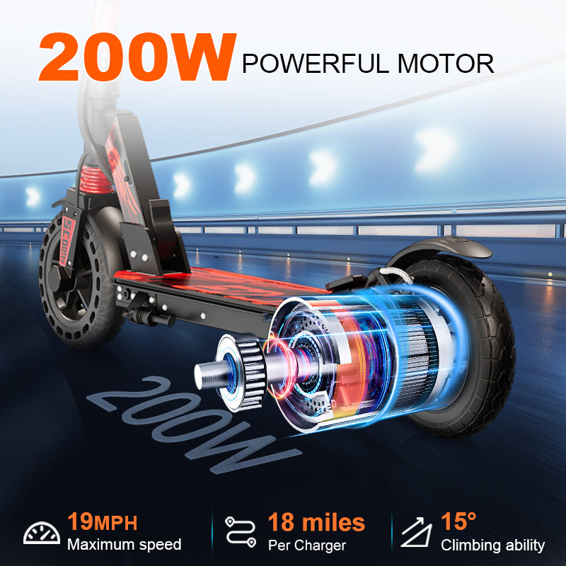 Electric scooter wheel and motor housing, red and black with motion lines