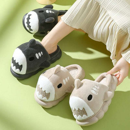 Winter Shark Slippers – Thick Bottom Furry Cotton Shoes for Couples Winter Shark Slippers Fashion Thick Bott | Ectron Online