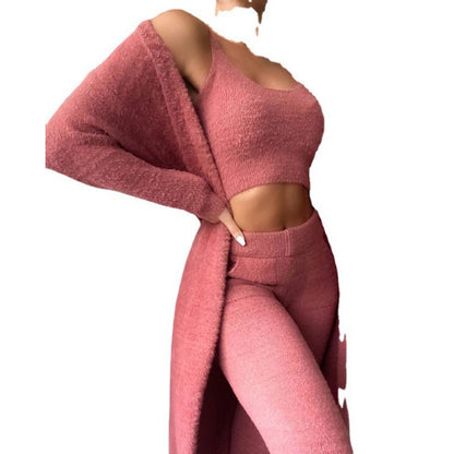 Women's V-Neck Plush Vest & Pants Set | Casual 2-Piece Cozy Suit Women's Casual V-neck Plush Short Vest P | Ectron Online