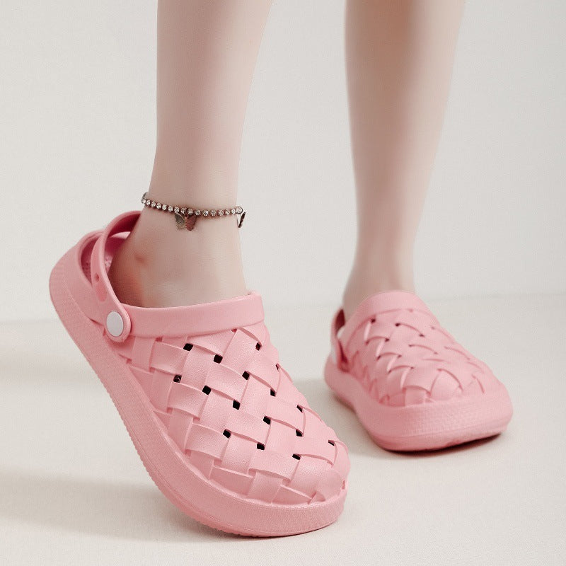 Cross-woven Clogs Shoes Summer Platform Baotou Dual-use Slippers Outdoor Garden Indoor Floor Bathroom Cozy Slipper Women House Shoes Cross-woven Clogs Shoes Summer Platform | Ectron Online