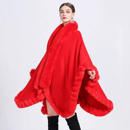 Women's Oversized Rex Rabbit Fur Collar Cardigan Rex Rabbit Fur Collar Shawl Irregular Ov | Ectron Online