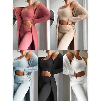 Women's V-Neck Plush Vest & Pants Set | Casual 2-Piece Cozy Suit Women's Casual V-neck Plush Short Vest P | Ectron Online
