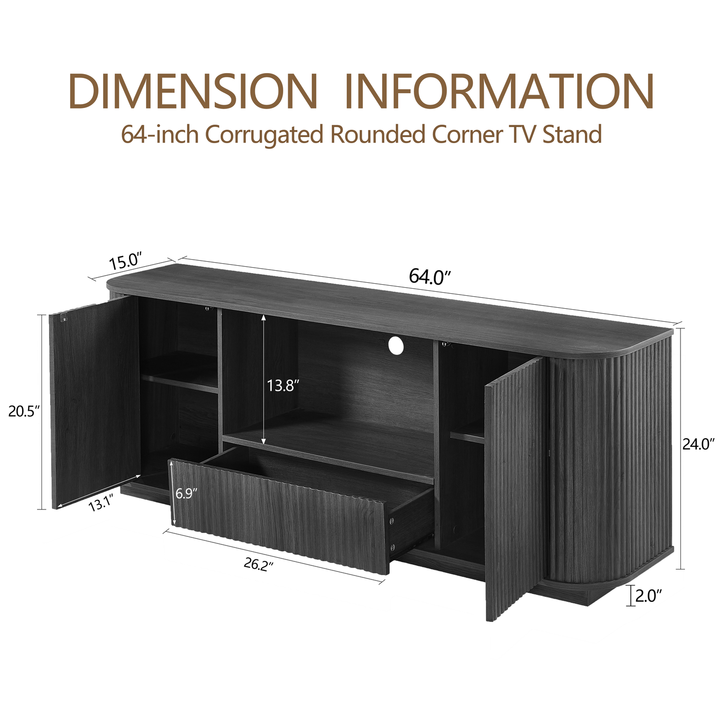64" Wavy TV Stand & Rounded Sideboard | Modern Vertical Stripe Cabinet