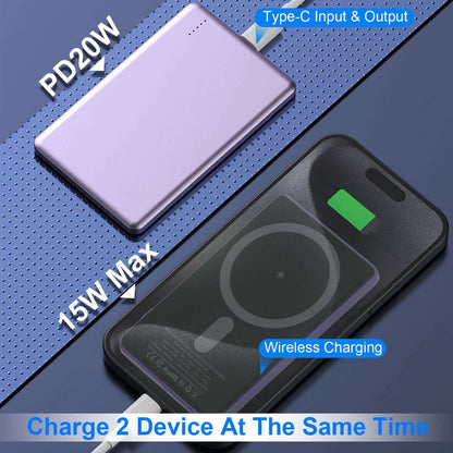 8MM Ultra-Slim MagSafe Power Bank - 5000mAh Magnetic Fast Charger 2 In 1 5000mAh 8MM Slim MagSafe Wireless | Ectron Online
