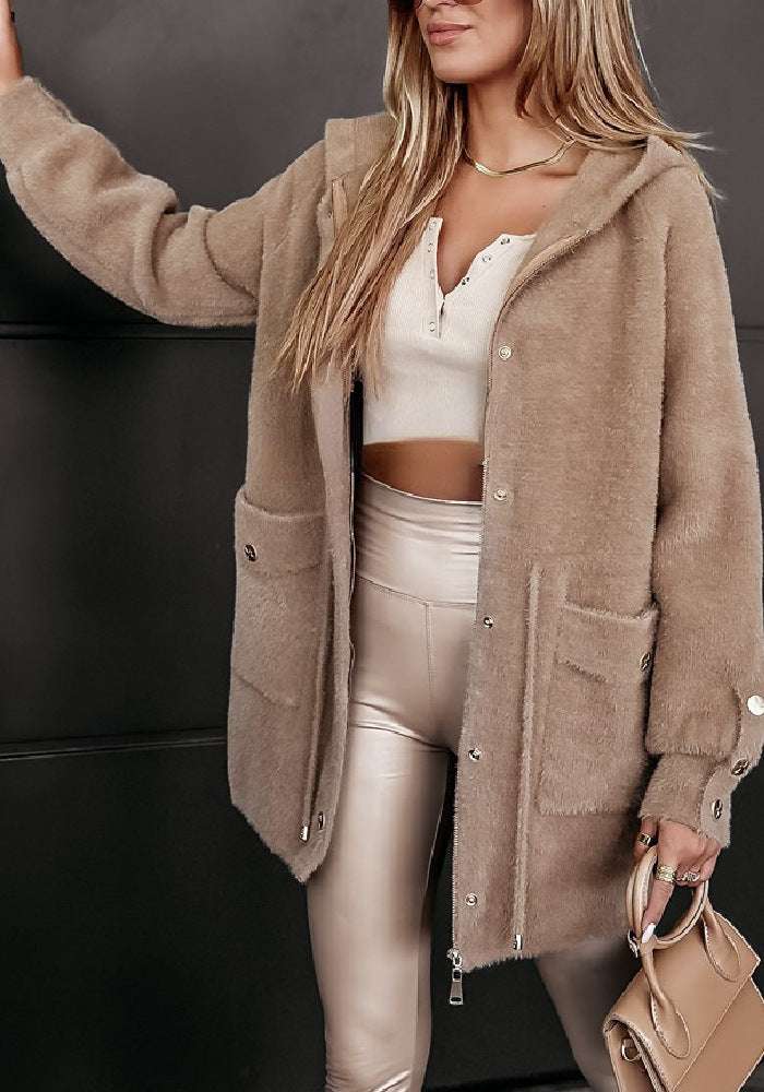 Stylish Hooded Jacket with Drawstring Belt Fashion Drawstring Belt Zip Hooded Jacke | Ectron Online