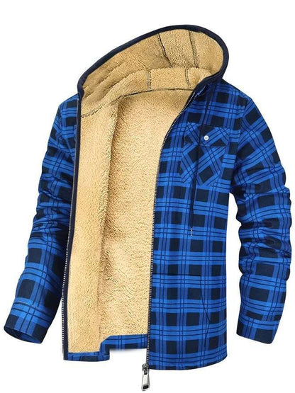 Men's Plaid Hooded Zip-Up Jacket | Thickened Winter Coat

