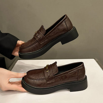 Women's Soft Leather Commuter Shoes | Metal Decor Casual Loafers All-match Metal Commuter Soft Bottom Sof | Ectron Online