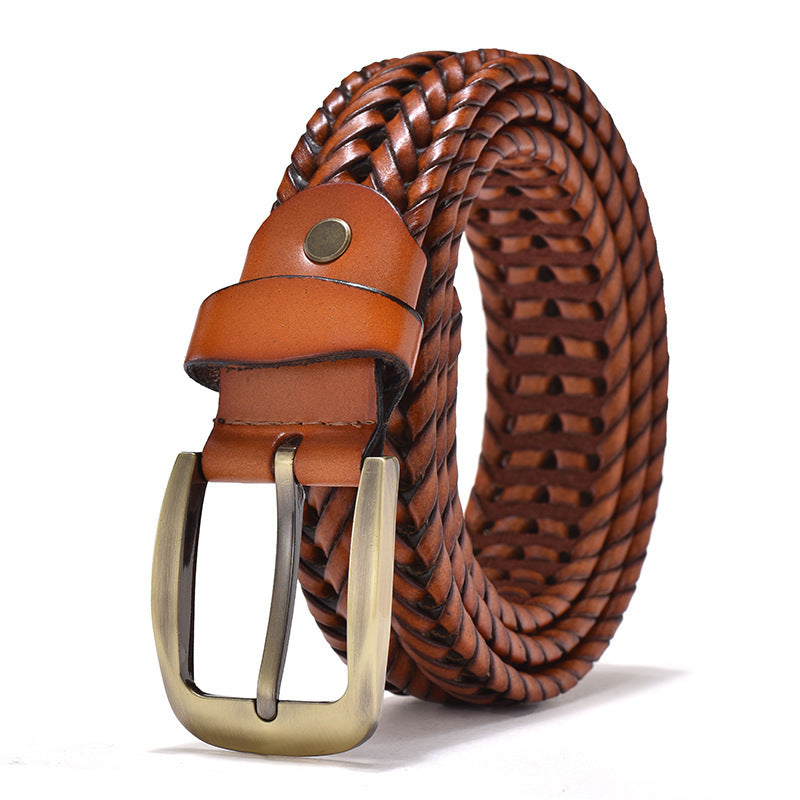 Hand-Woven Men's Vintage Leather Belt Hand Woven Belt Men's Vintage Breathable | Ectron Online