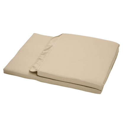 Beige tufted replacement porch swing cushions, two padded pads stacked