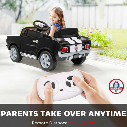 Licensed Ford Shelby GT 350 kids ride-on car, rear view with tail lights and white racing stripes