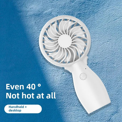 White handheld fan with circular grille and side control button