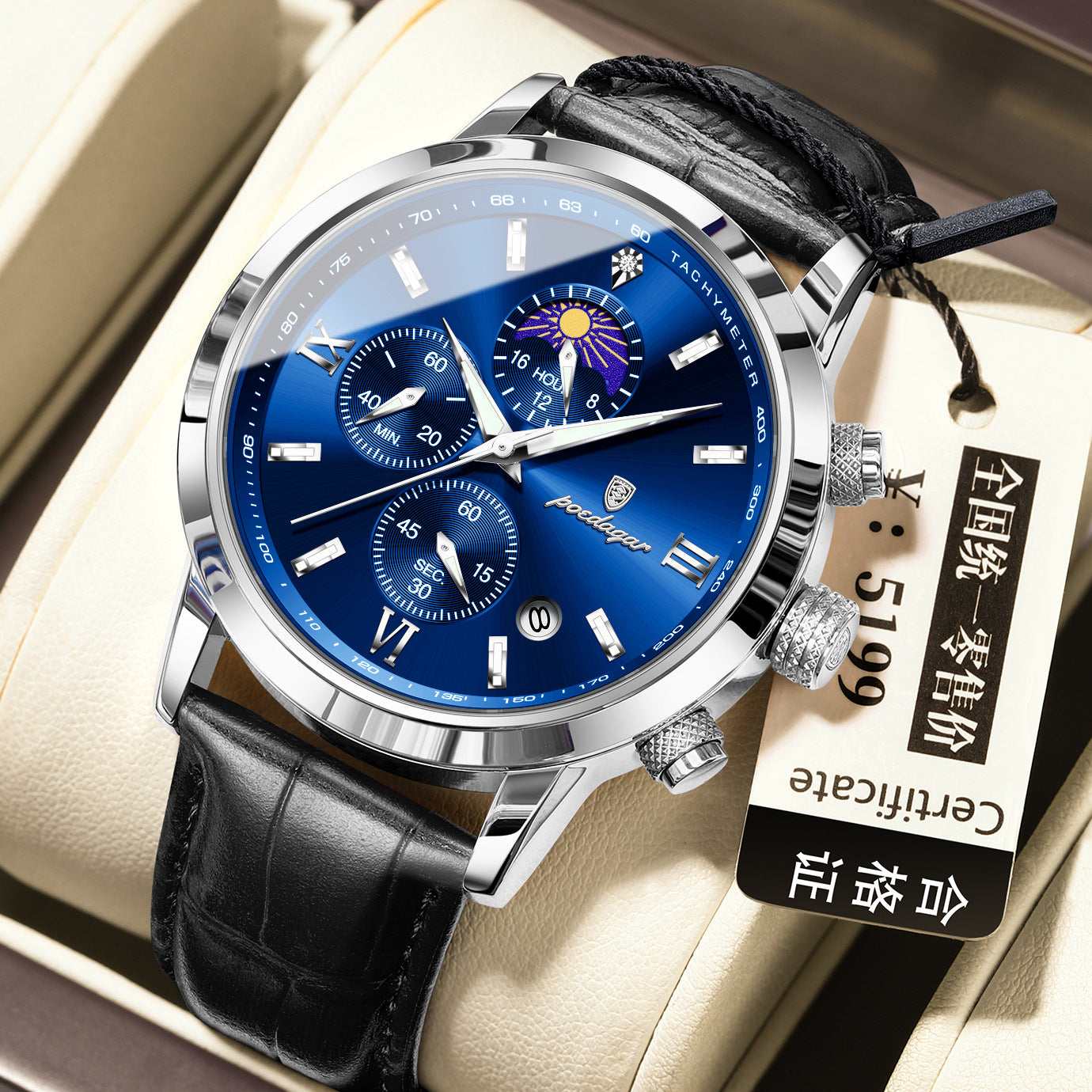 Men's Moon Phase Multi-function Chronograph Watch Men's Watch With Moon Phase And Multi-fu | Ectron Online