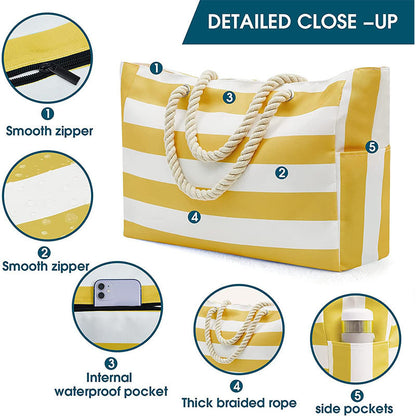 Striped Beach Large Storage Canvas Traveling Bag