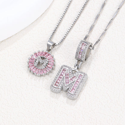 Rock Sugar 26-letter Pendant Necklace For Women, Copper Inlaid Zircon Round Flower Jewelry Set