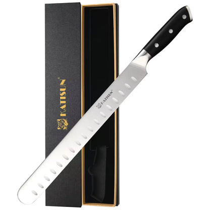 10 in carbon-steel carving knife with black handle and included presentation box