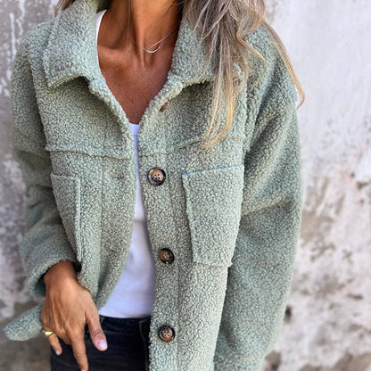 Women's Plus Size Sherpa Jacket | Warm Fleece Lapel Winter Coat Plus Size Women's Solid Color Sherpa Jac | Ectron Online