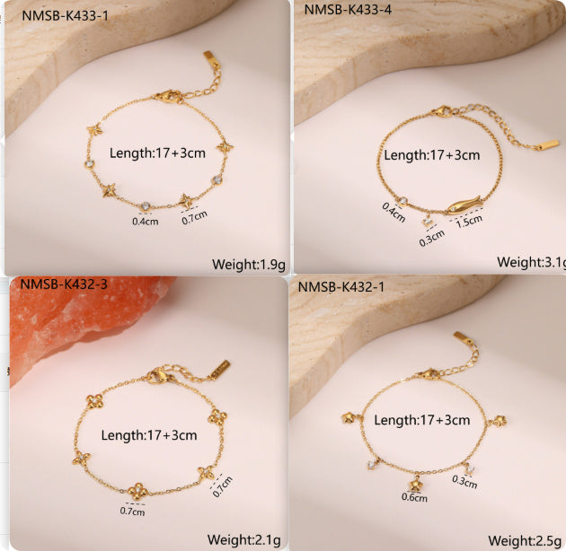 Ins Titanium Steel Bracelet 18K Gold Plating Zircon Star Pendant Exquisite