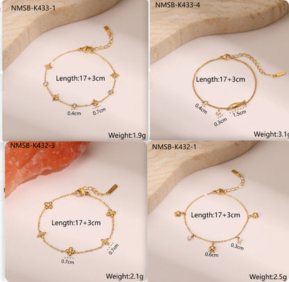 Ins Titanium Steel Bracelet 18K Gold Plating Zircon Star Pendant Exquisite