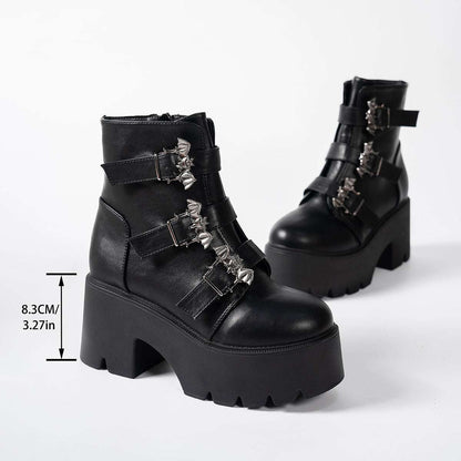 Women's Thick-soled Ankle Boots With Belt Buckle Decoration
