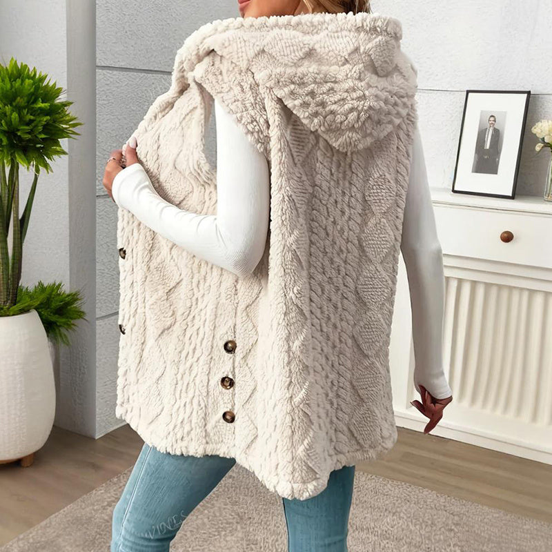 Women's Textured Hooded Vest | Button-Front Fall Layering Piece