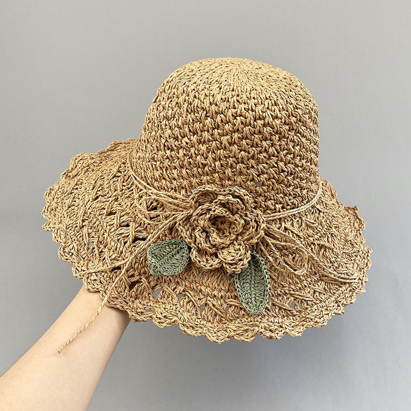 Elegant Hand-Woven Floral Straw Hat - Foldable Summer Style Hand-woven Summer Hat Straw Hat Female S | Ectron Online
