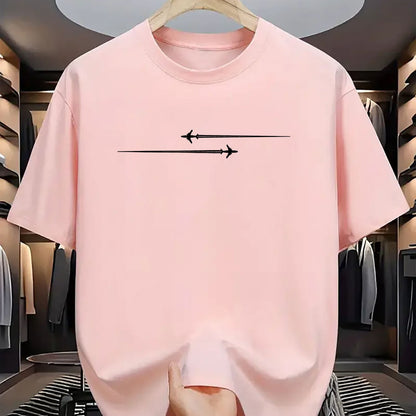Men's sports t-shirt, light pink, crew neck with horizontal airplane graphic