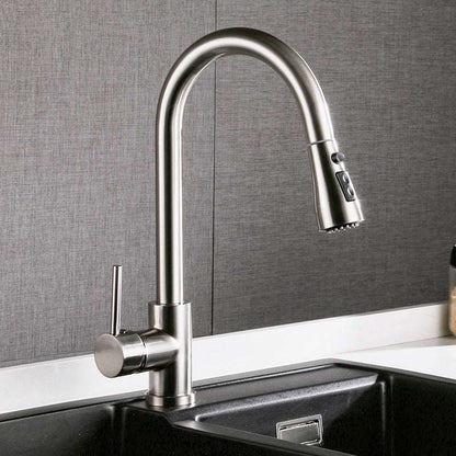 Brushed Copper Pull-Out Kitchen Faucet - Hot & Cold Dual Mode Sink Tap Pull-out Hot And Cold Household Kitchen | Ectron Online