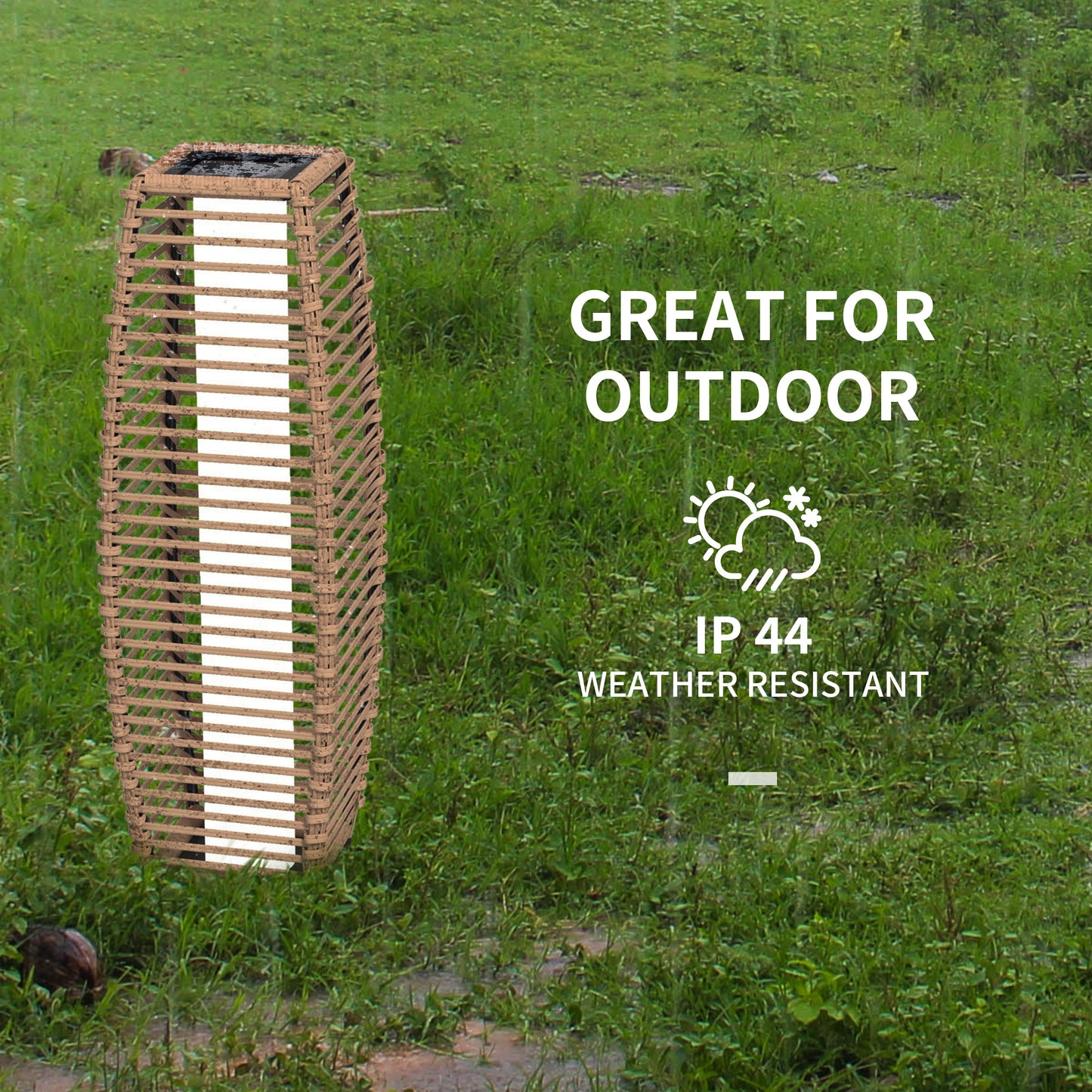 Solar Rattan Floor Lamp | Outdoor Garden Lantern & Pathway Light