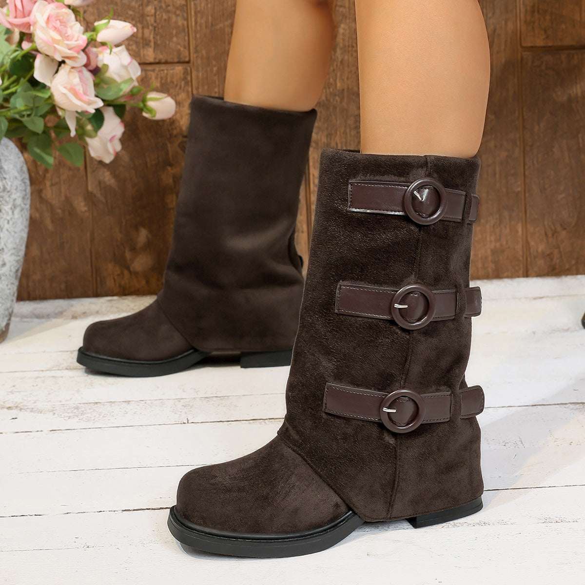 Vintage Suede Pantyhose Sock Boots Vintage Suede Belt Buckle Pantyhose Boot | Ectron Online