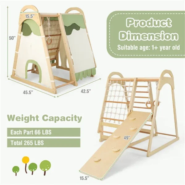 6-in-1 Wooden Kids Jungle Gym Playset | Indoor Climbing Set