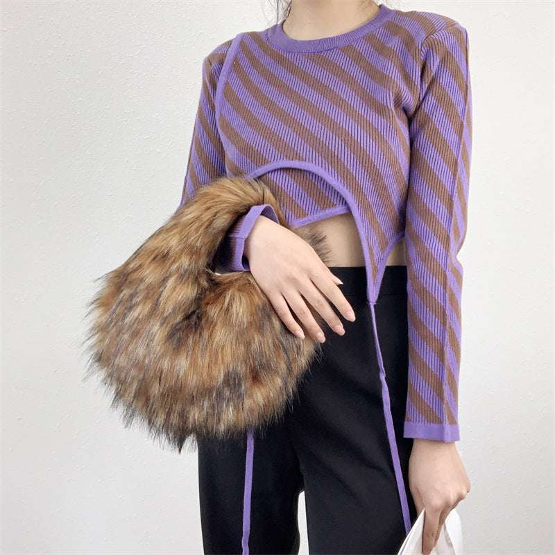 Artificial Raccoon Fur Ball Bag Plush Punk Style Y2K

