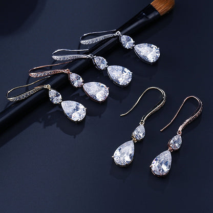 RAKOL Simple Long Exquisite Water Drop Zircon  Female Simple Banquet All-match Earrings