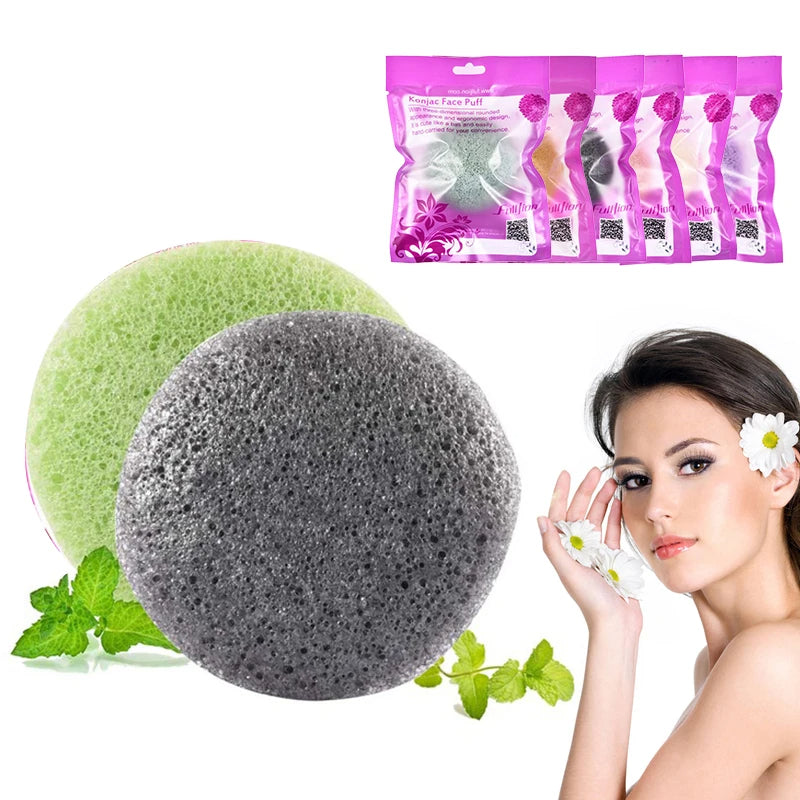 Natural Konjac Facial Sponge - Round Exfoliating Cleansing Puff