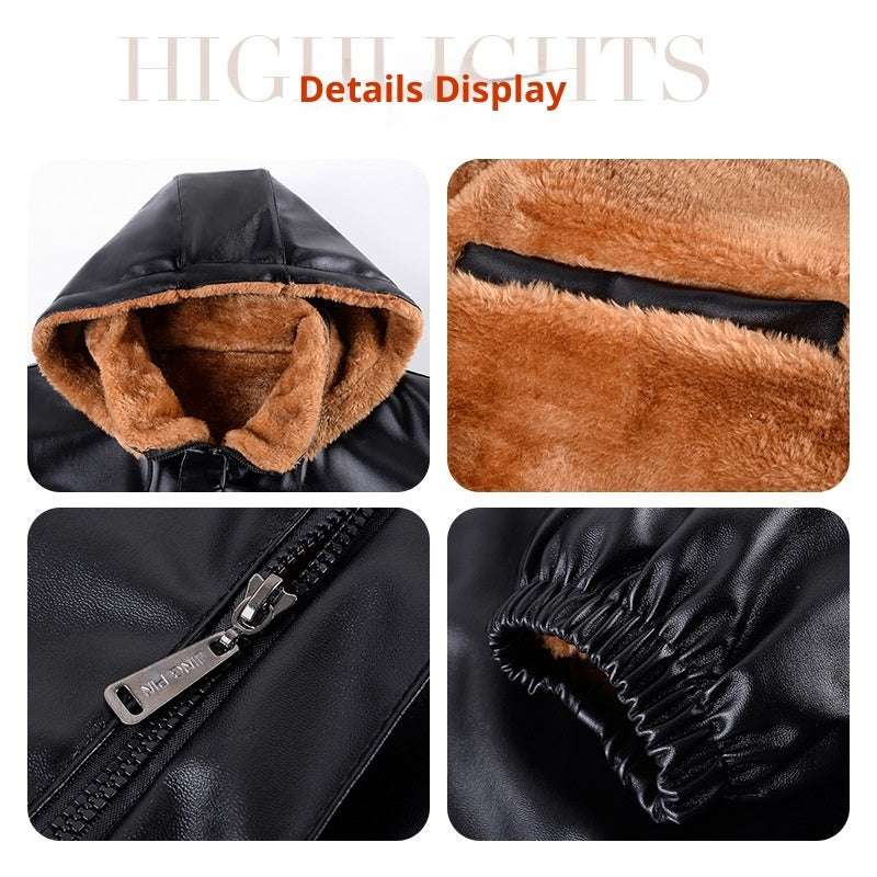 Men's Thick Fleece-Lined Leather Coat