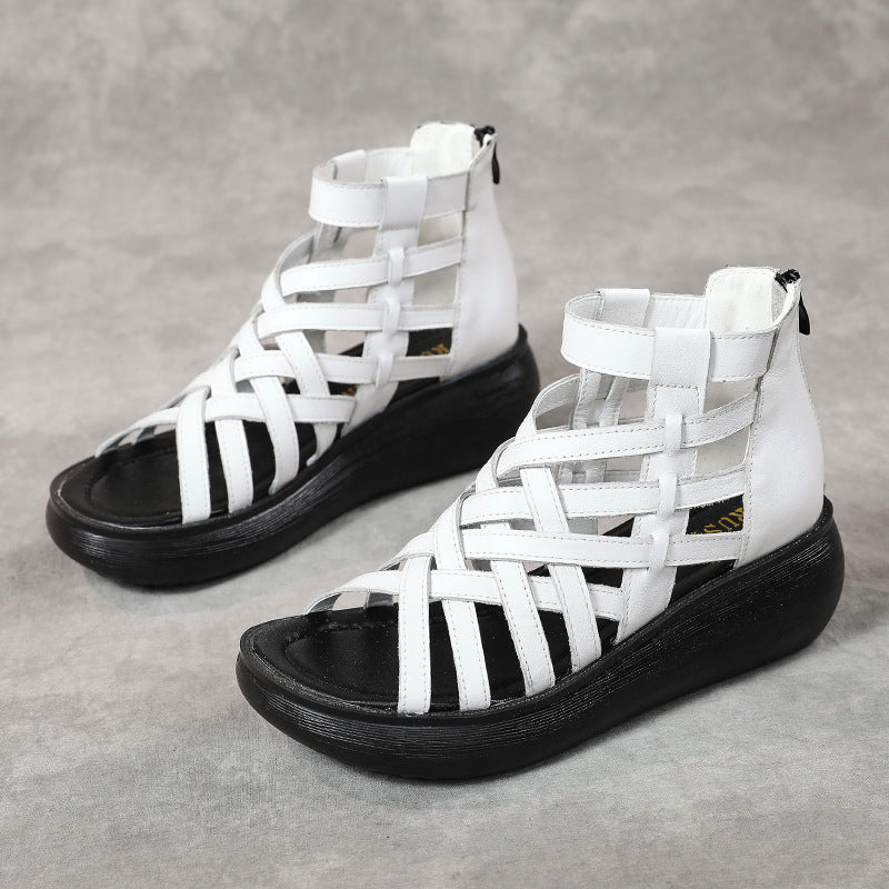Women’s Retro Ethnic Wedge Sandals – Casual Cowhide Fish Mouth New Ethnic Style Retro Wedge Sandals Wom | Ectron Online
