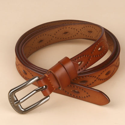 Vintage Hollow Belt Leather Cowhide Copper Pin Buckle