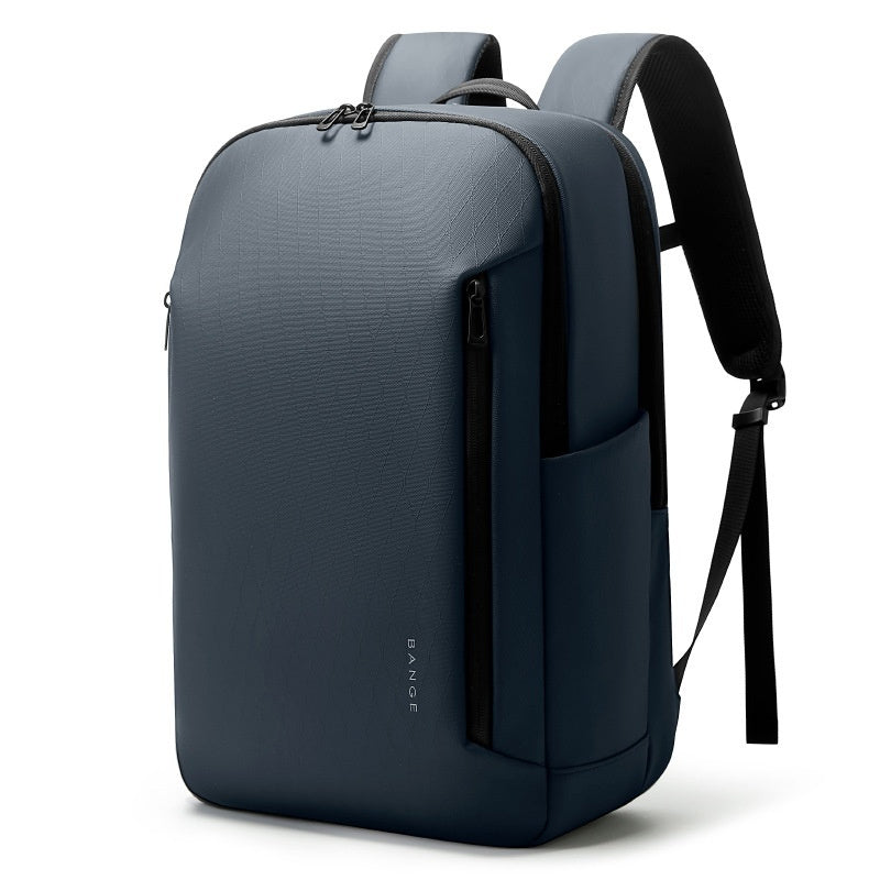 Blue backpack with textured front panel, top handle, and adjustable shoulder straps