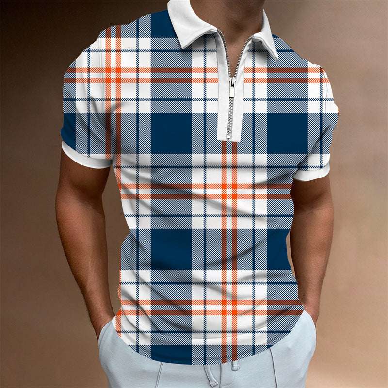 Men’s Polo Lapel Striped Plaid T-Shirt – Short Sleeve Casual Men's POLO Lapel Striped Plaid Short Sle | Ectron Online