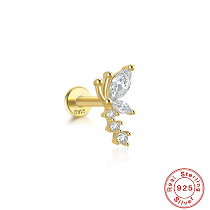 S925 Sterling Silver Horse Eye Multi-Diamond Dragonfly Stud Earrings