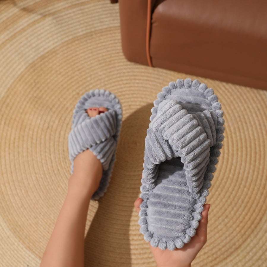 Home Fur Cross Belt Cotton Slippers Women Home Fur Cross Belt Cotton Slippers Wome | Ectron Online