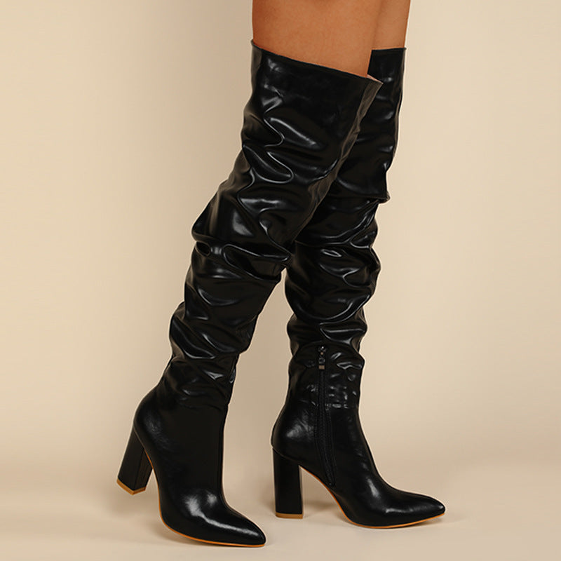 Chunky Heel High Zipper High Leg Boot