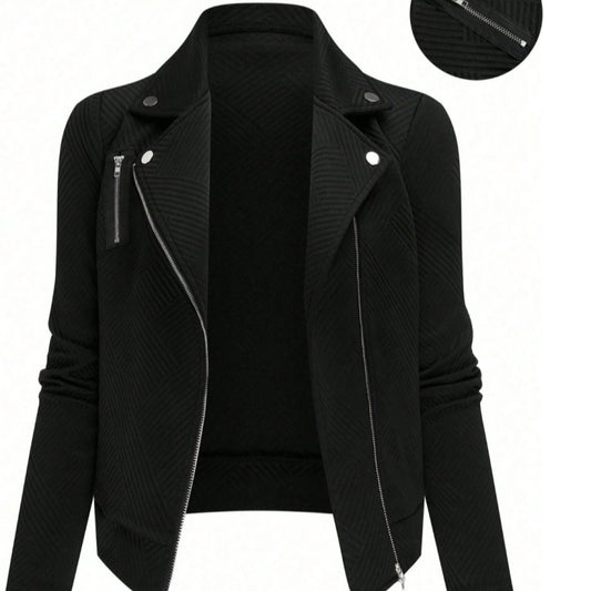 Women's Oblique Zipper Fastener Decoration Slim Casual Jacket