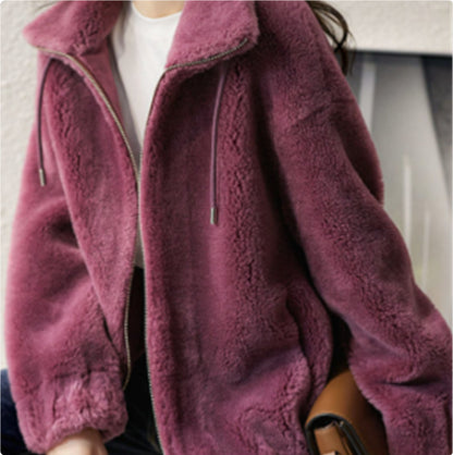 Women's Double-Faced Fleece Cardigan Double Faced Fleece Warm High Neck Sweat | Ectron Online