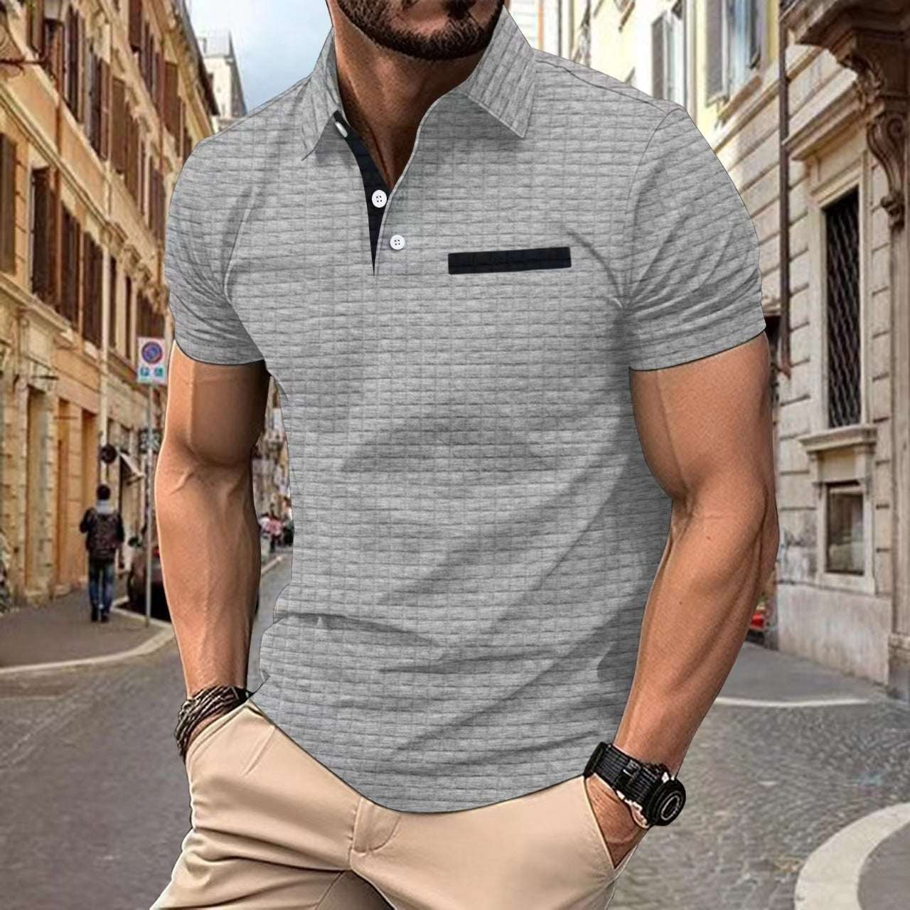 Men’s Jacquard Plaid Sports Polo – Button Detail Shirt Button Jacquard Plaid Men's Sports Polo | Ectron Online