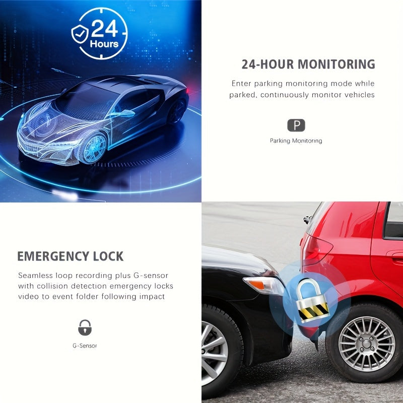 3-Lens HD 1080P Dash Cam | Parking Monitor & Rearview Reversing Camera