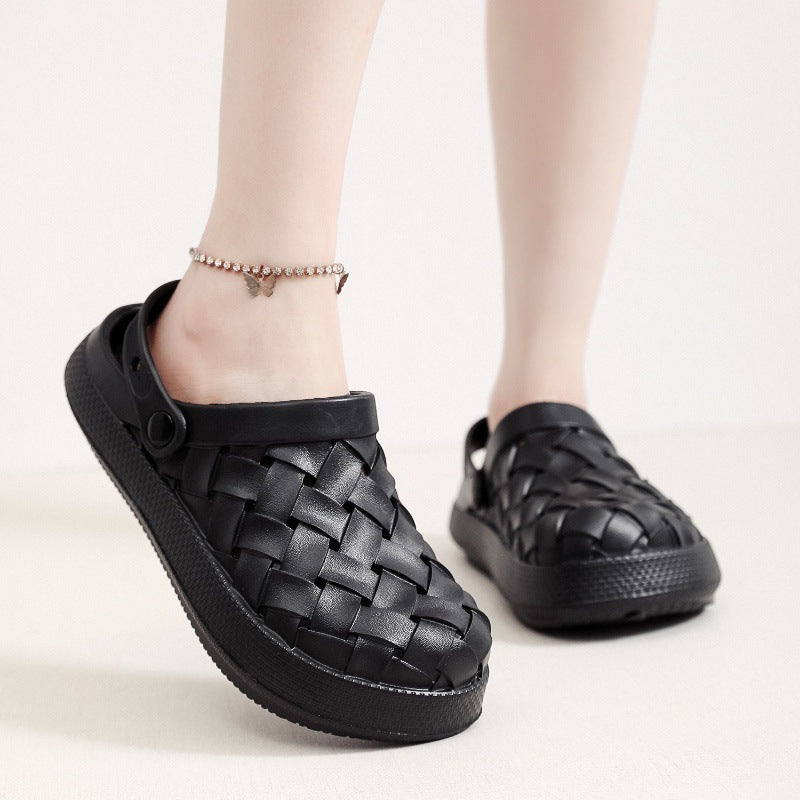 Cross-woven Clogs Shoes Summer Platform Baotou Dual-use Slippers Outdoor Garden Indoor Floor Bathroom Cozy Slipper Women House Shoes Cross-woven Clogs Shoes Summer Platform | Ectron Online