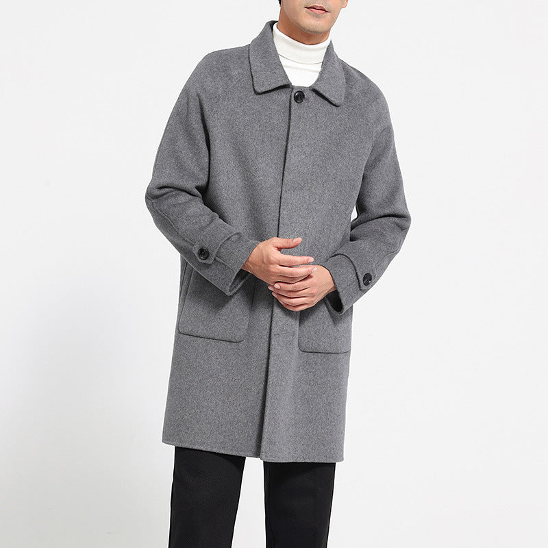 Men's Mid-length Single-breasted Baggy Coat Wool Reversible Woolen Coat Men's Mid-le | Ectron Online